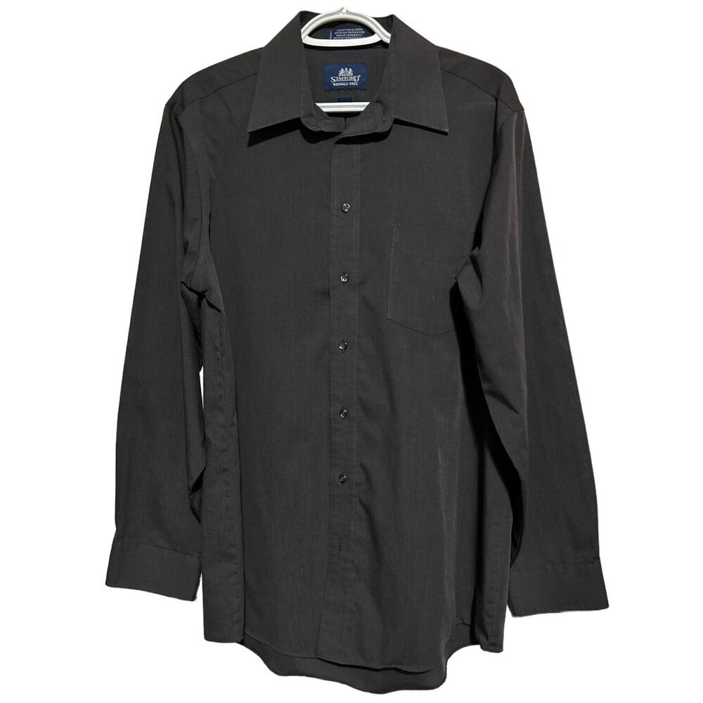 Stafford Men's Wrinkle Free Gray Long Sleeve Button‎ Front Shirt Size 16 34/35